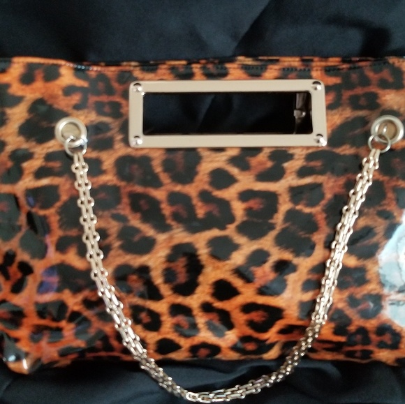 Leopard Animal Style Vinyl Clutch Shoulder Purse - Picture 1 of 3